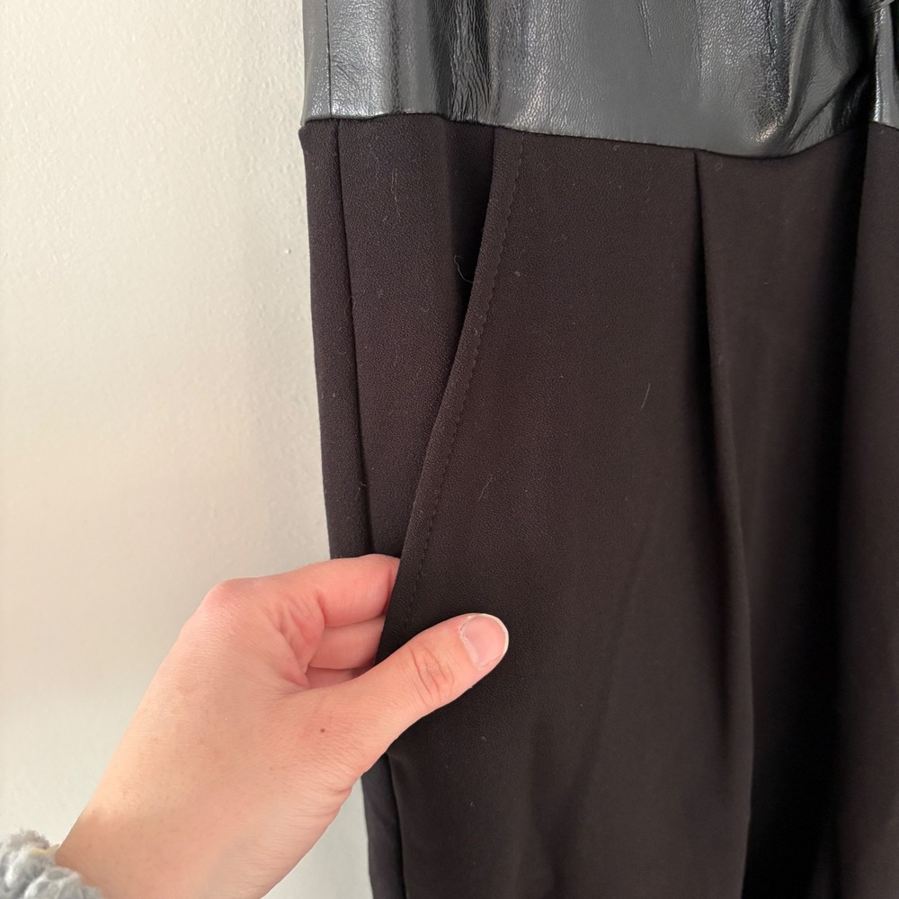 Donna Karan New York Womens Faux Leather Wide Leg Jumpsuit Black Size 10 Classic - Picture 9 of 13